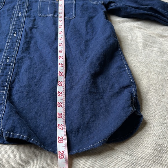 Navy blue white contrast stitch long sleeve cotton shirt workwear style EUC - Picture 9 of 10